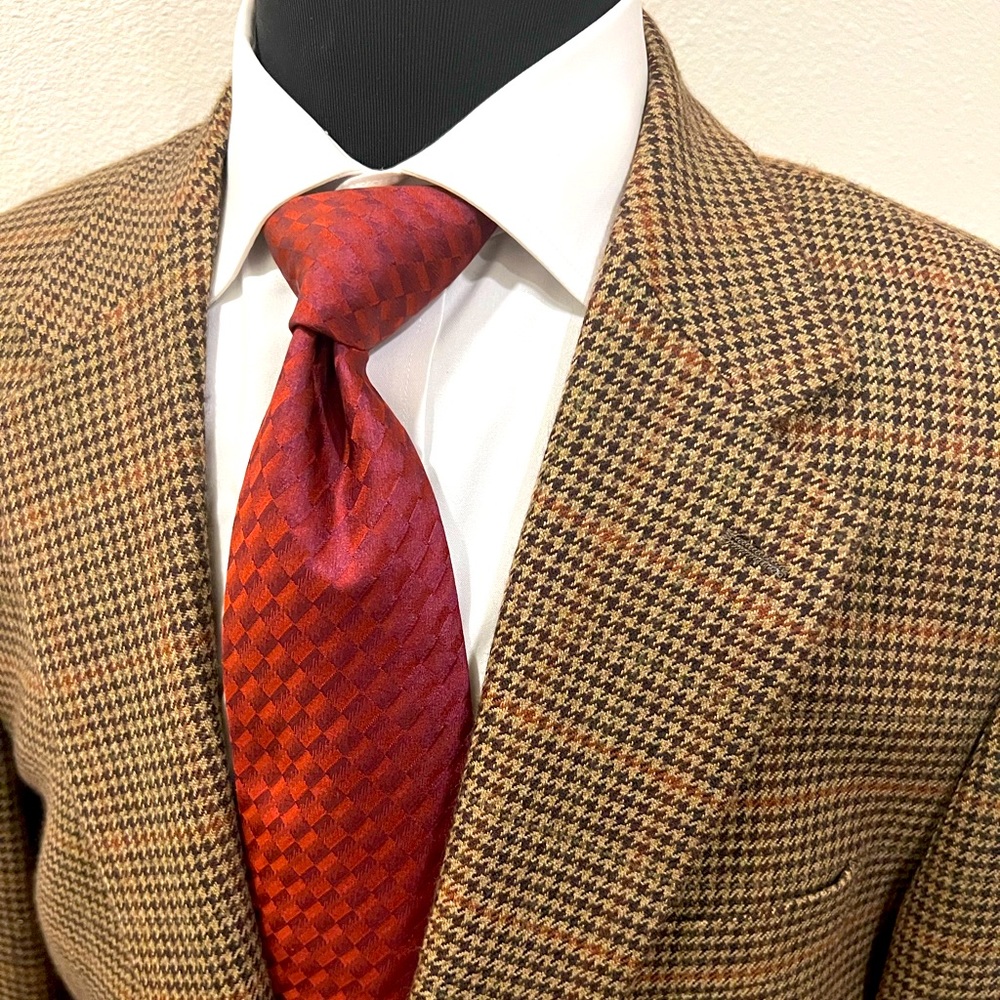 CHAPS RALPH LAUREN WOOL HOUNDSTOOTH SPORT COAT BLAZER JACKET BROWN MEN 42L